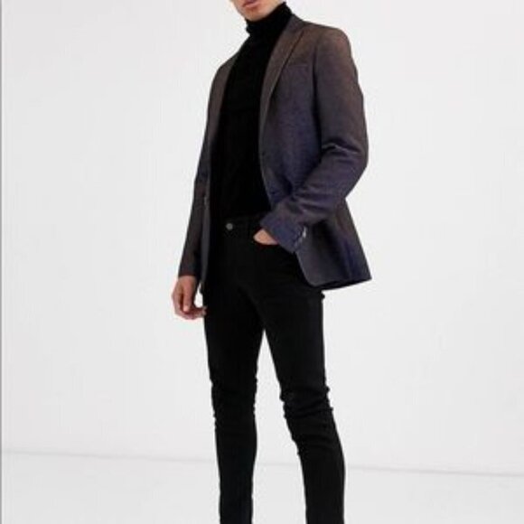 ASOS DESIGN BLACK GLITTER VELVET BLAZER SIZE 38L - Picture 7 of 7